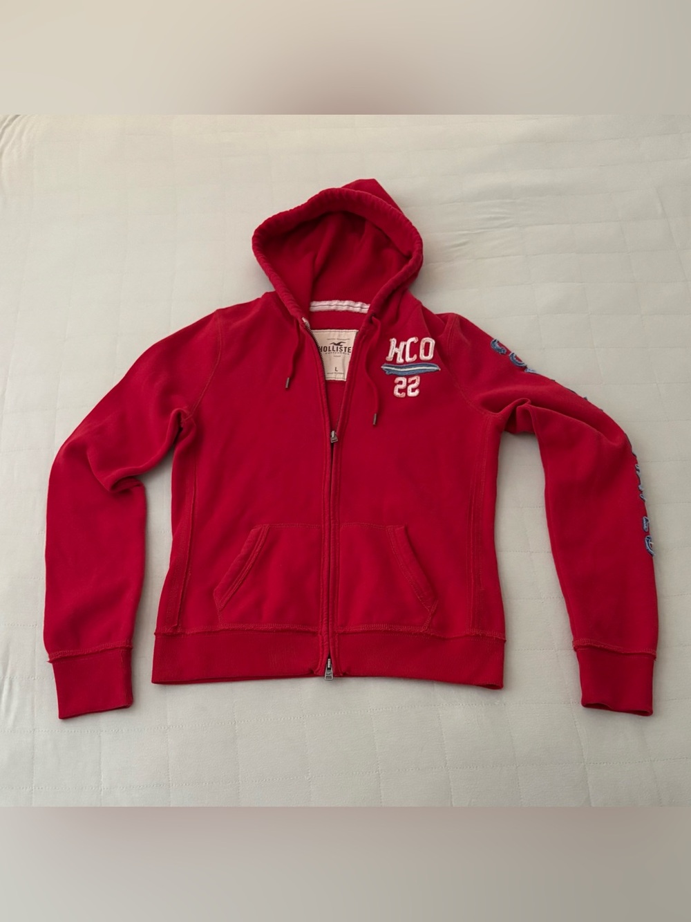 Hollister Vintage Red Zip Hoodie with Appliqué Details